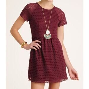 Free People Maroon "Candy Lace" Short Sleeve Dress - Size 2